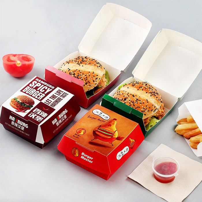 Disposable printing foldable food grade paper burger box